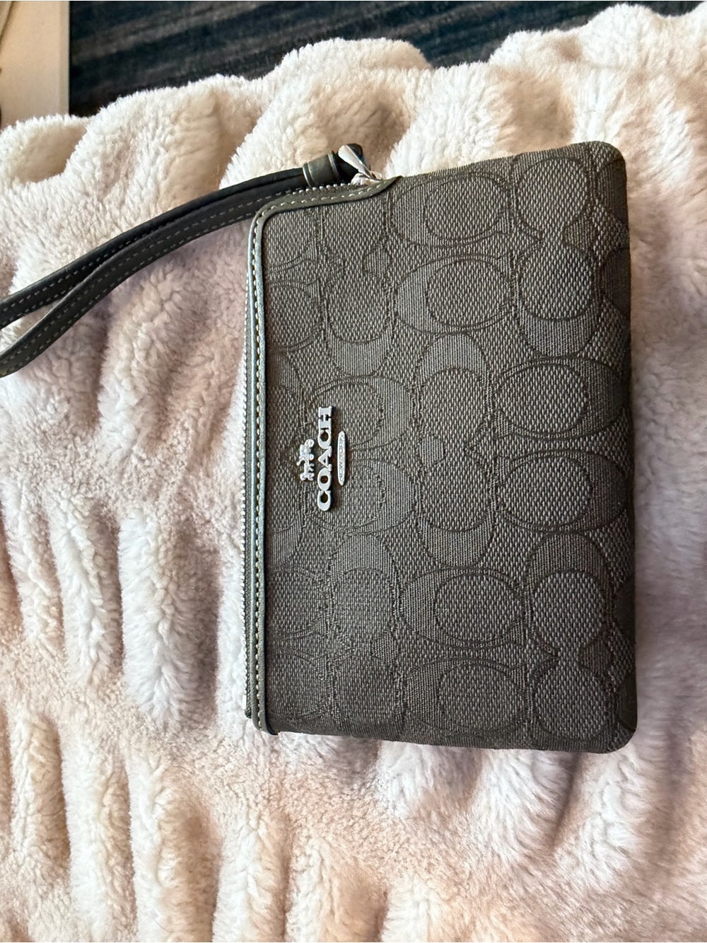 Coach Army Green Signature Canvas Wristlet